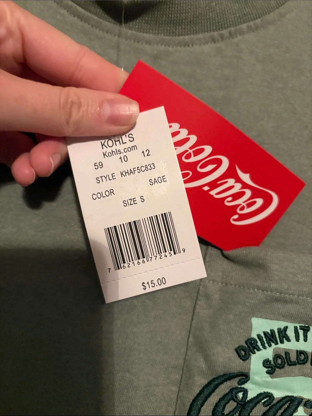 Coca Cola Men's Short Sleeve Pocket Tee - Sage Green NWT